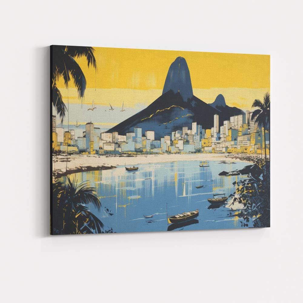 Modern Rio De Janeiro Sugarloaf Mountain Coastal Skyline Travel Poster Canvas Wall Art Print Decor Picture Ready to Hang