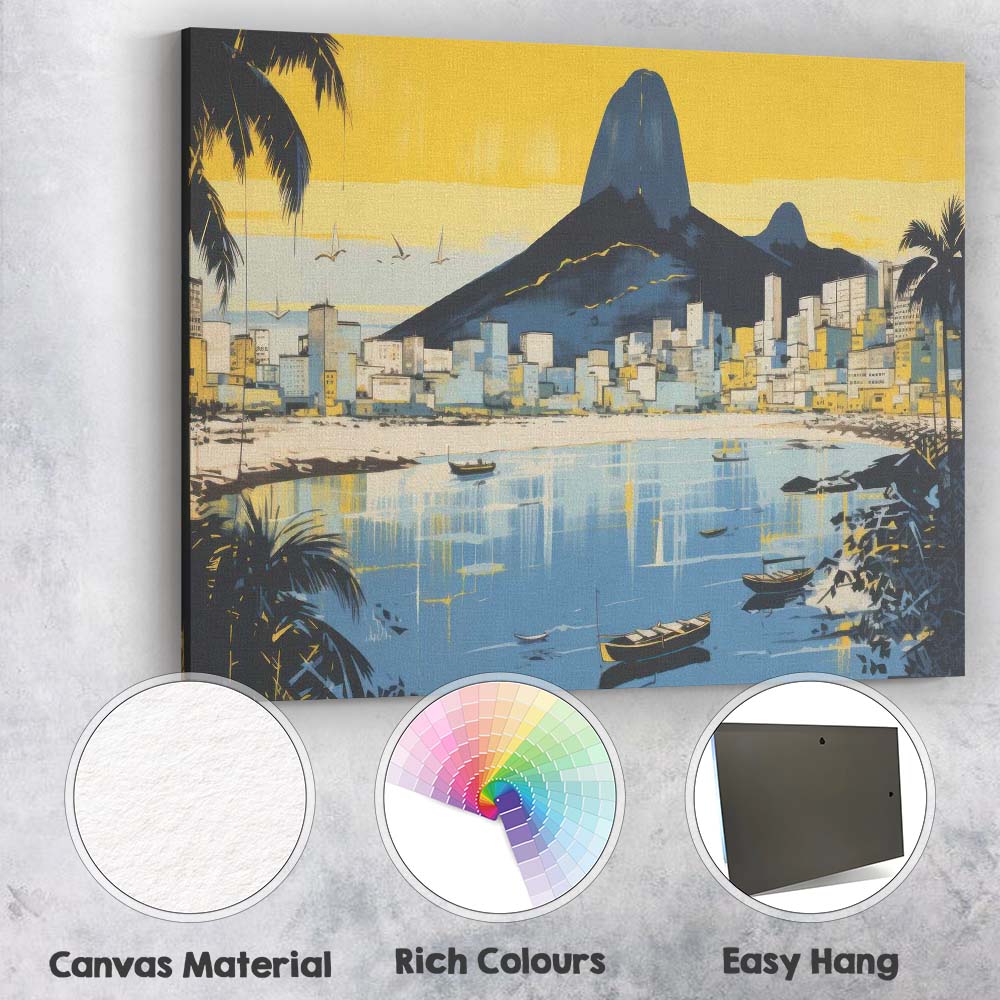 Modern Rio De Janeiro Sugarloaf Mountain Coastal Skyline Travel Poster Canvas Wall Art Print Decor Picture Ready to Hang