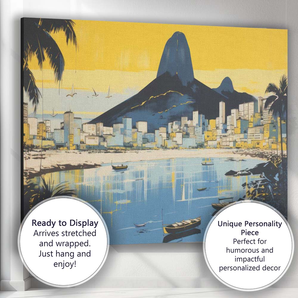Modern Rio De Janeiro Sugarloaf Mountain Coastal Skyline Travel Poster Canvas Wall Art Print Decor Picture Ready to Hang