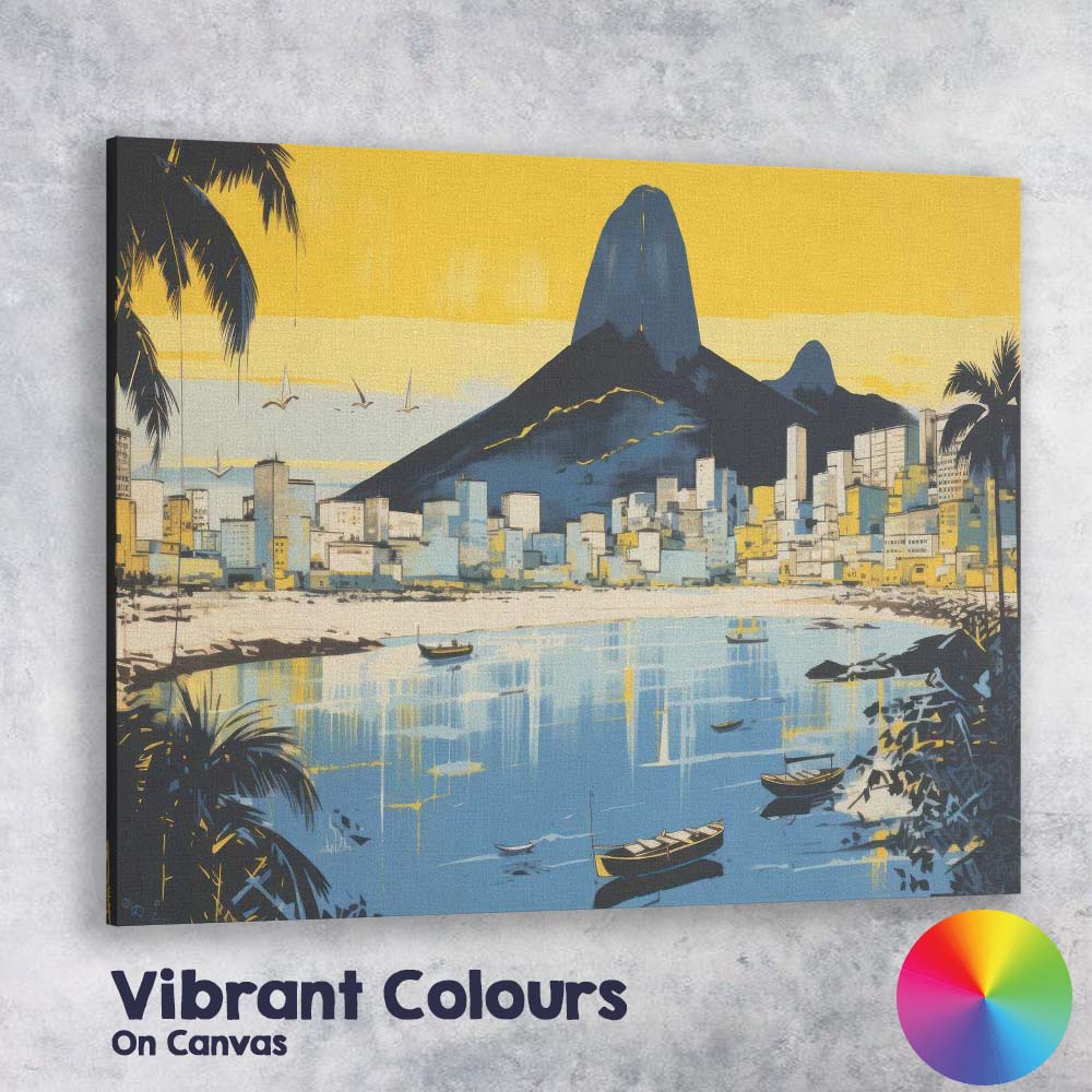 Modern Rio De Janeiro Sugarloaf Mountain Coastal Skyline Travel Poster Canvas Wall Art Print Decor Picture Ready to Hang