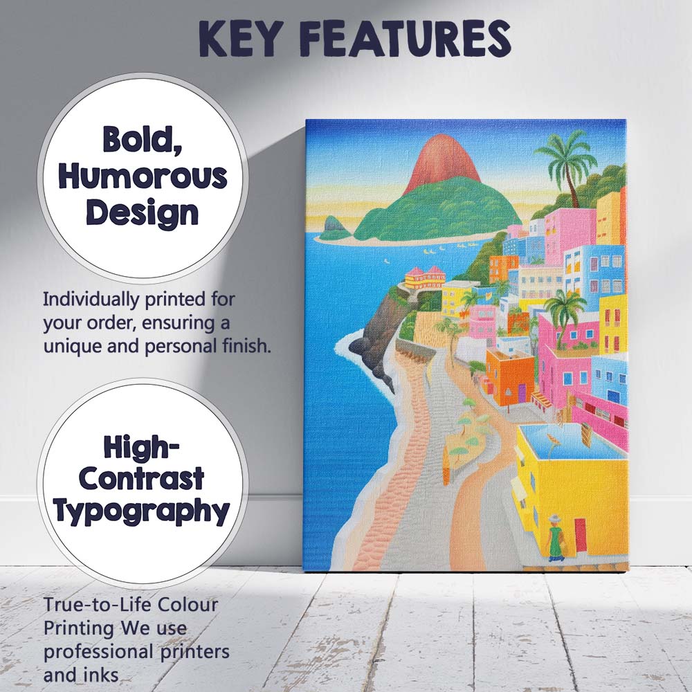 Colourful Rio De Janeiro Sugarloaf Mountain Coastal Cityscape Travel Poster Canvas Wall Art Print Decor Picture Ready to Hang