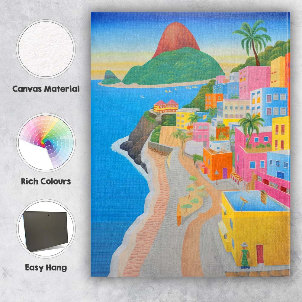 Colourful Rio De Janeiro Sugarloaf Mountain Coastal Cityscape Travel Poster Canvas Wall Art Print Decor Picture Ready to Hang