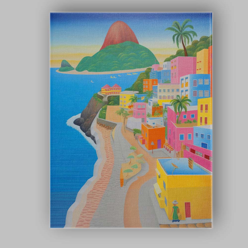 Colourful Rio De Janeiro Sugarloaf Mountain Coastal Cityscape Travel Poster Canvas Wall Art Print Decor Picture Ready to Hang