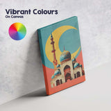 Islamic Mosque Blue Domes Golden Crescent Moon Architectural Canvas Wall Art Print Decor Picture Ready to Hang