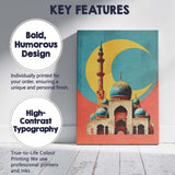 Islamic Mosque Blue Domes Golden Crescent Moon Architectural Canvas Wall Art Print Decor Picture Ready to Hang