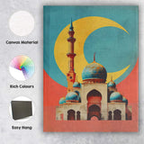 Islamic Mosque Blue Domes Golden Crescent Moon Architectural Canvas Wall Art Print Decor Picture Ready to Hang