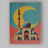 Islamic Mosque Blue Domes Golden Crescent Moon Architectural Canvas Wall Art Print Decor Picture Ready to Hang