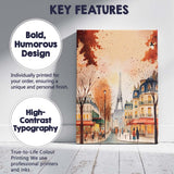 Romantic Paris Eiffel Tower Autumn Watercolour City Street Canvas Wall Art Print Decor Picture Ready to Hang