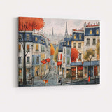 Charming Parisian Street Autumn Eiffel Tower Cityscape Illustration Canvas Wall Art Print Decor Picture Ready to Hang