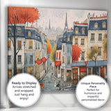 Charming Parisian Street Autumn Eiffel Tower Cityscape Illustration Canvas Wall Art Print Decor Picture Ready to Hang