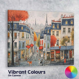 Charming Parisian Street Autumn Eiffel Tower Cityscape Illustration Canvas Wall Art Print Decor Picture Ready to Hang