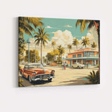 Retro Miami Beach Palm Trees Classic American Car Travel Poster Canvas Wall Art Print Decor Picture Ready to Hang