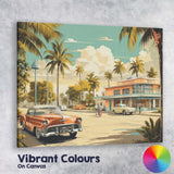 Retro Miami Beach Palm Trees Classic American Car Travel Poster Canvas Wall Art Print Decor Picture Ready to Hang