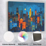Modern Night City Skyline Colourful Urban Buildings Illustration Canvas Wall Art Print Decor Picture Ready to Hang