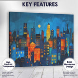 Modern Night City Skyline Colourful Urban Buildings Illustration Canvas Wall Art Print Decor Picture Ready to Hang