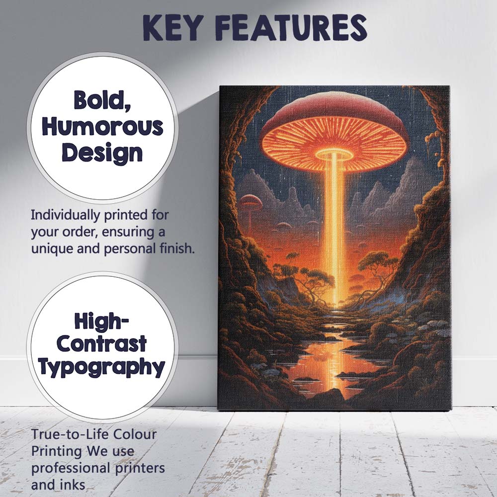 Fantasy Glowing Giant Mushroom Cave Landscape Surreal Sci Fi Canvas Wall Art Print Decor Picture Ready to Hang