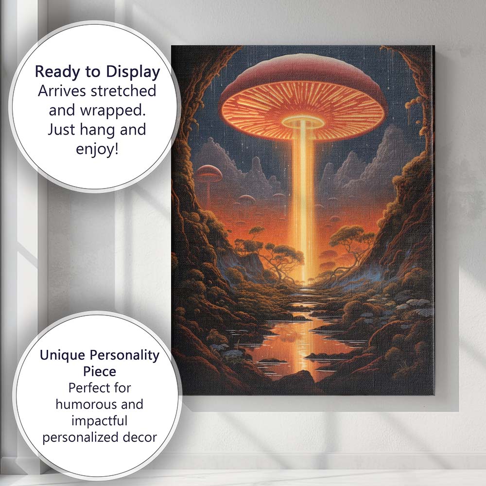 Fantasy Glowing Giant Mushroom Cave Landscape Surreal Sci Fi Canvas Wall Art Print Decor Picture Ready to Hang