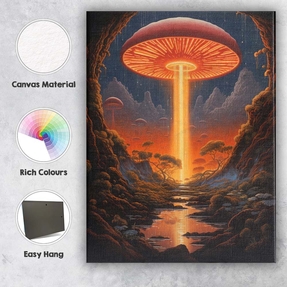 Fantasy Glowing Giant Mushroom Cave Landscape Surreal Sci Fi Canvas Wall Art Print Decor Picture Ready to Hang
