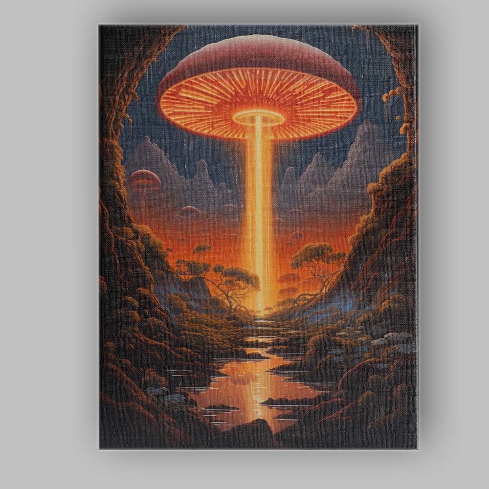 Fantasy Glowing Giant Mushroom Cave Landscape Surreal Sci Fi Canvas Wall Art Print Decor Picture Ready to Hang