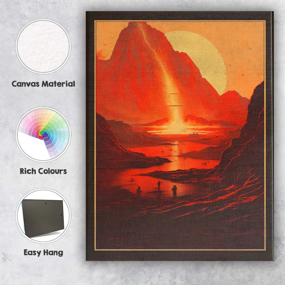 Retro Red Mountain Eclipse Landscape Travel Poster Canvas Wall Art Print Decor Picture Ready to Hang