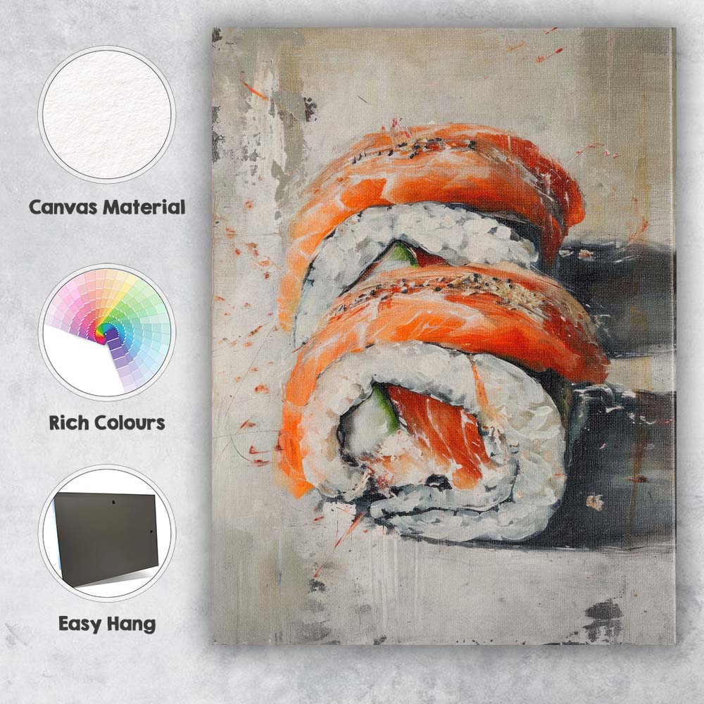 Textured Salmon Nigiri Sushi Modern Food Painting Canvas Wall Art Print Decor Picture Ready to Hang