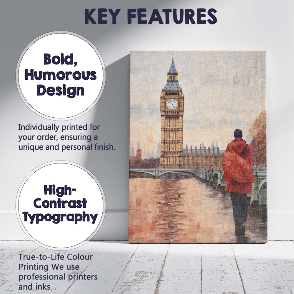 Watercolour London Big Ben Westminster Travel Scene Canvas Wall Art Print Decor Picture Ready to Hang