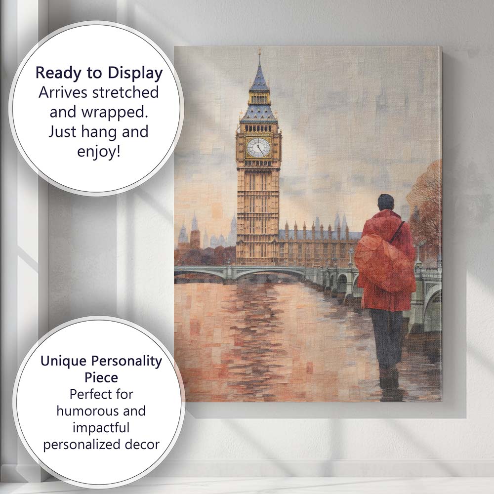 Watercolour London Big Ben Westminster Travel Scene Canvas Wall Art Print Decor Picture Ready to Hang