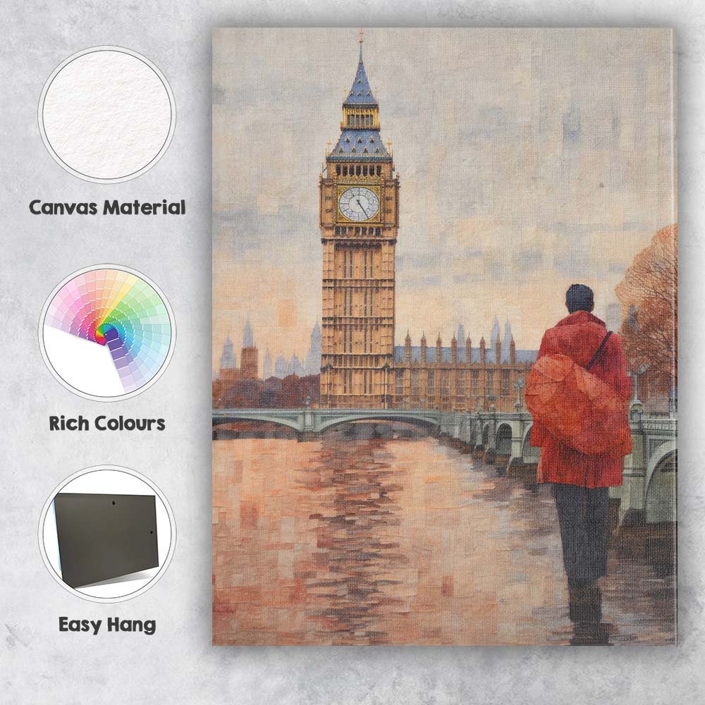 Watercolour London Big Ben Westminster Travel Scene Canvas Wall Art Print Decor Picture Ready to Hang