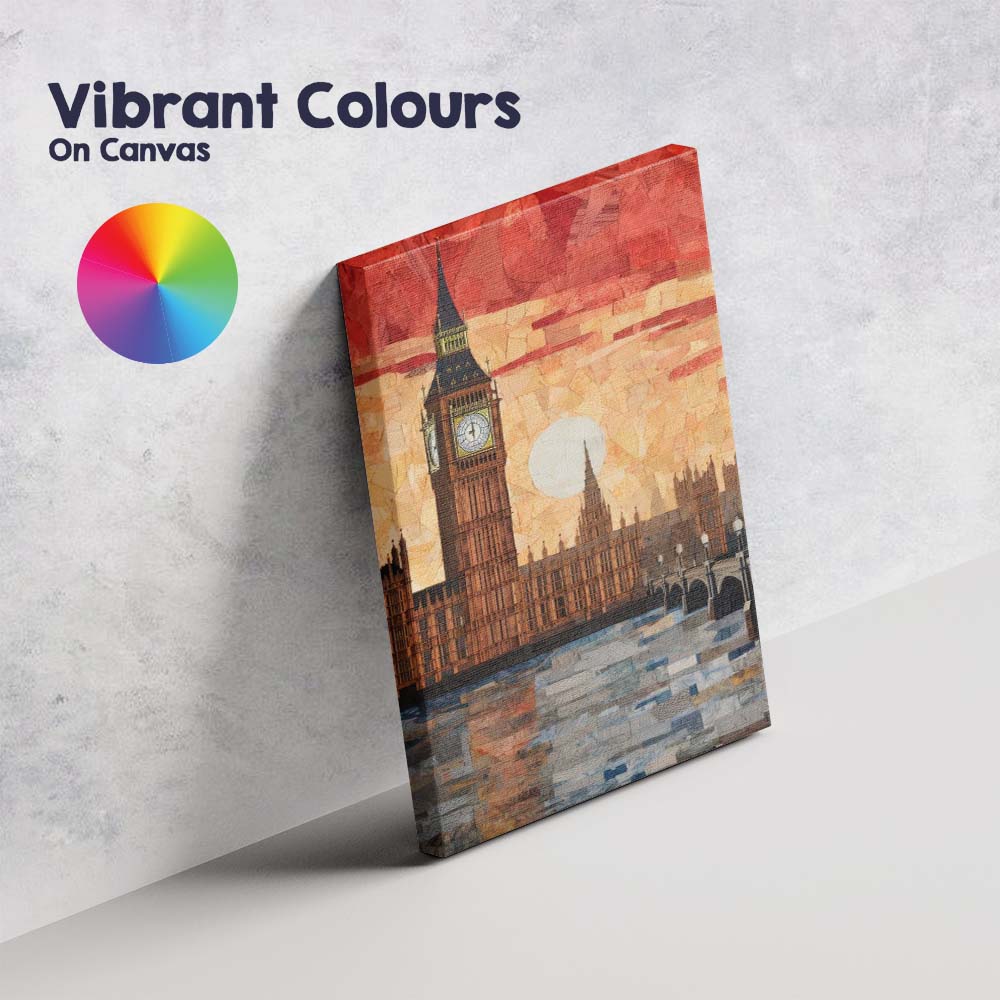 Abstract London Big Ben Westminster Sunset Collage Canvas Wall Art Print Decor Picture Ready to Hang