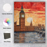 Abstract London Big Ben Westminster Sunset Collage Canvas Wall Art Print Decor Picture Ready to Hang