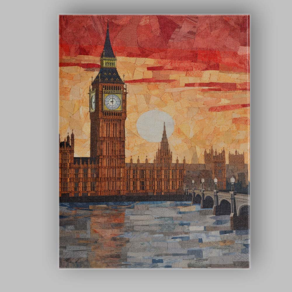 Abstract London Big Ben Westminster Sunset Collage Canvas Wall Art Print Decor Picture Ready to Hang