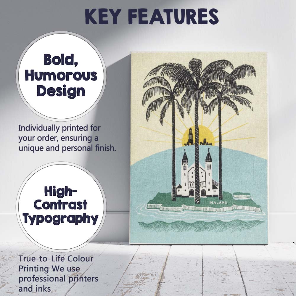 Retro Tropical Malang Palm Trees Island Travel Poster Canvas Wall Art Print Decor Picture Ready to Hang