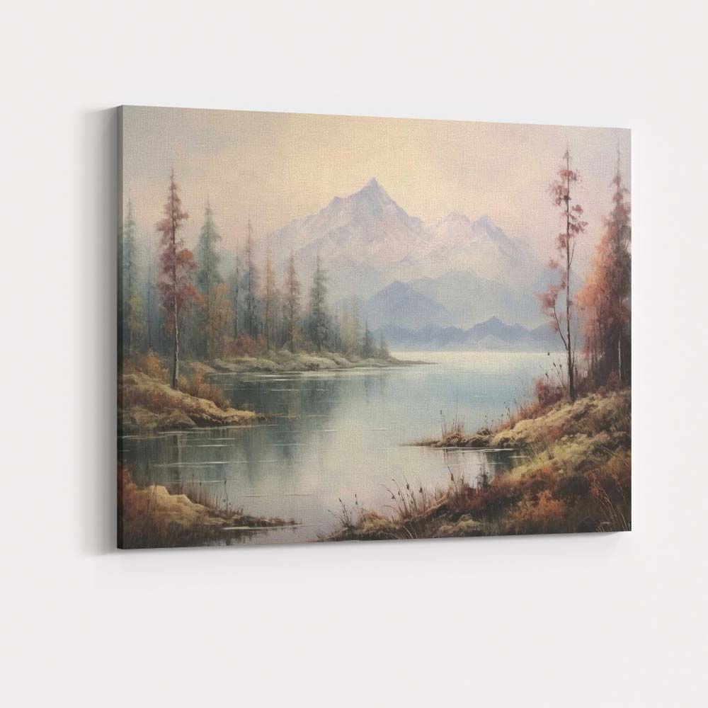 Serene Mountain Lake Soft Mist Landscape Painting Canvas Wall Art Print Decor Picture Ready to Hang