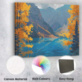 Golden Autumn Mountain Lake Scenic Landscape Illustration Canvas Wall Art Print Decor Picture Ready to Hang