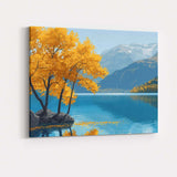 Golden Autumn Lakeside Tree Mountain Panorama Canvas Wall Art Print Decor Picture Ready to Hang