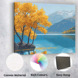 Golden Autumn Lakeside Tree Mountain Panorama Canvas Wall Art Print Decor Picture Ready to Hang