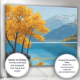 Golden Autumn Lakeside Tree Mountain Panorama Canvas Wall Art Print Decor Picture Ready to Hang