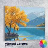 Golden Autumn Lakeside Tree Mountain Panorama Canvas Wall Art Print Decor Picture Ready to Hang