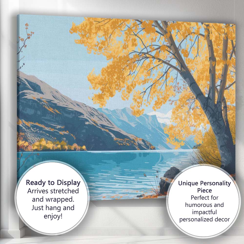 Autumn Lakeside Tree Snow Mountain Scenic Landscape Canvas Wall Art Print Decor Picture Ready to Hang