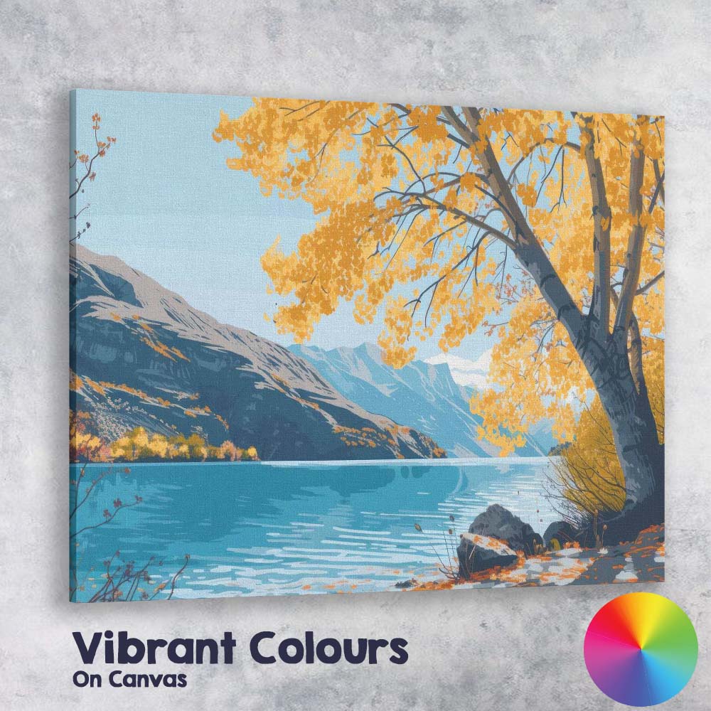 Autumn Lakeside Tree Snow Mountain Scenic Landscape Canvas Wall Art Print Decor Picture Ready to Hang