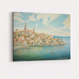 Mediterranean Coastal Village Seaside Harbour Painting Canvas Wall Art Print Decor Picture Ready to Hang