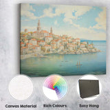 Mediterranean Coastal Village Seaside Harbour Painting Canvas Wall Art Print Decor Picture Ready to Hang