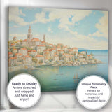 Mediterranean Coastal Village Seaside Harbour Painting Canvas Wall Art Print Decor Picture Ready to Hang