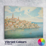 Mediterranean Coastal Village Seaside Harbour Painting Canvas Wall Art Print Decor Picture Ready to Hang