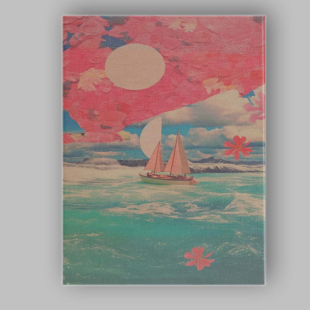 Dreamy Pink Floral Sailboat Ocean Collage Canvas Wall Art Print Decor Picture Ready to Hang