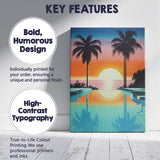 Retro Synthwave Tropical Palm Tree Sunset Reflection Canvas Wall Art Print Decor Picture Ready to Hang