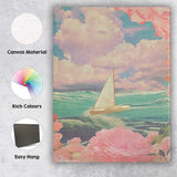 Dreamy Pastel Sailing Boat Ocean Floral Collage Canvas Wall Art Print Decor Picture Ready to Hang