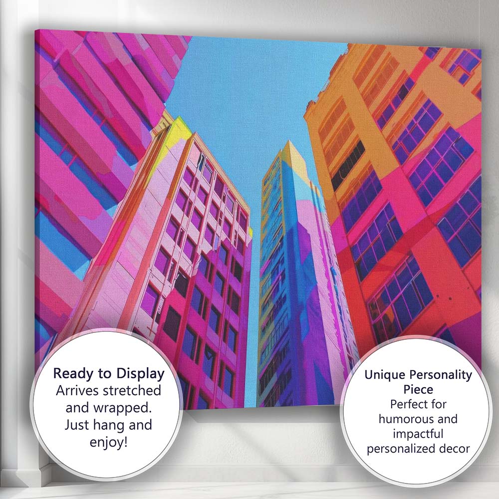 Vibrant Colourful Modern City Skyline Architecture Canvas Wall Art Print Decor Picture Ready to Hang
