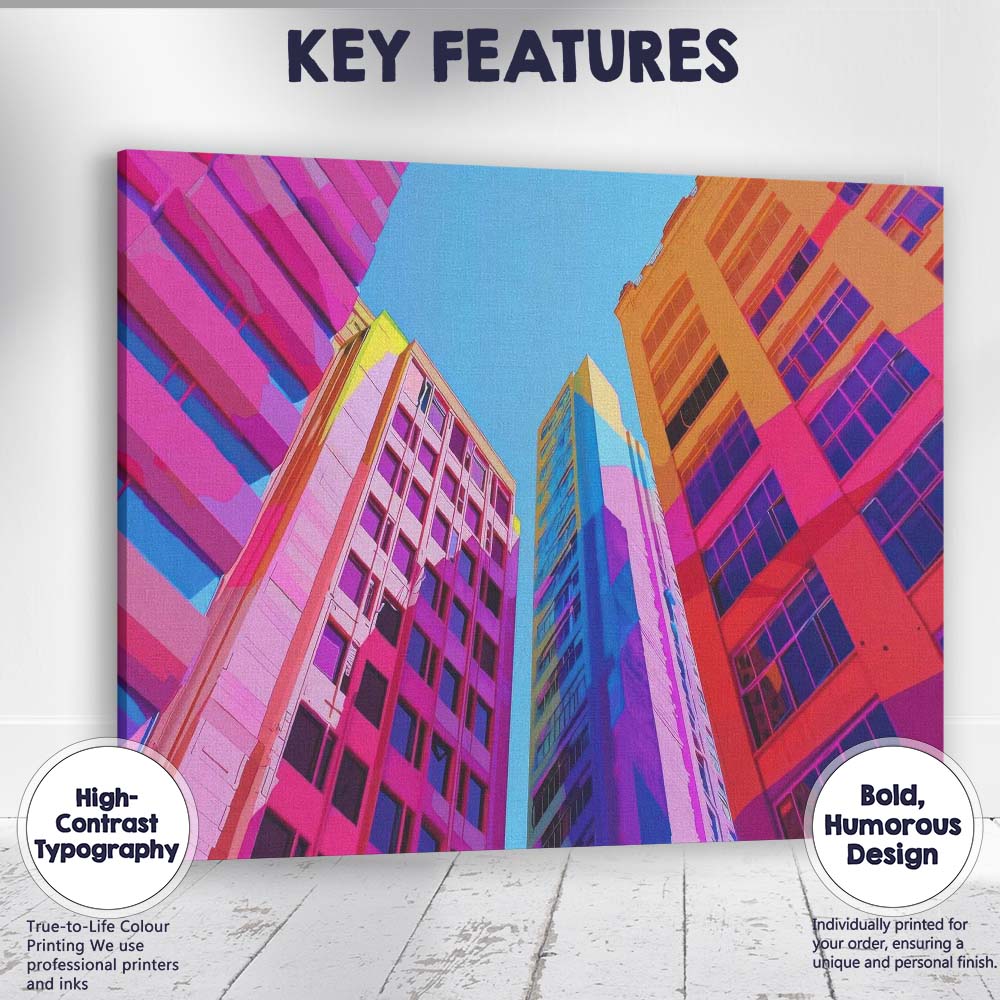 Vibrant Colourful Modern City Skyline Architecture Canvas Wall Art Print Decor Picture Ready to Hang