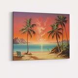 Tropical Beach Palm Trees Glowing Sunset Coastal Landscape Canvas Wall Art Print Decor Picture Ready to Hang